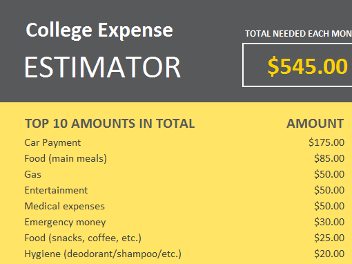 College expense estimator