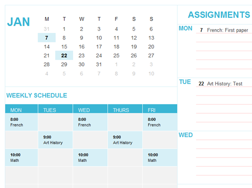 Student calendar (Mon)